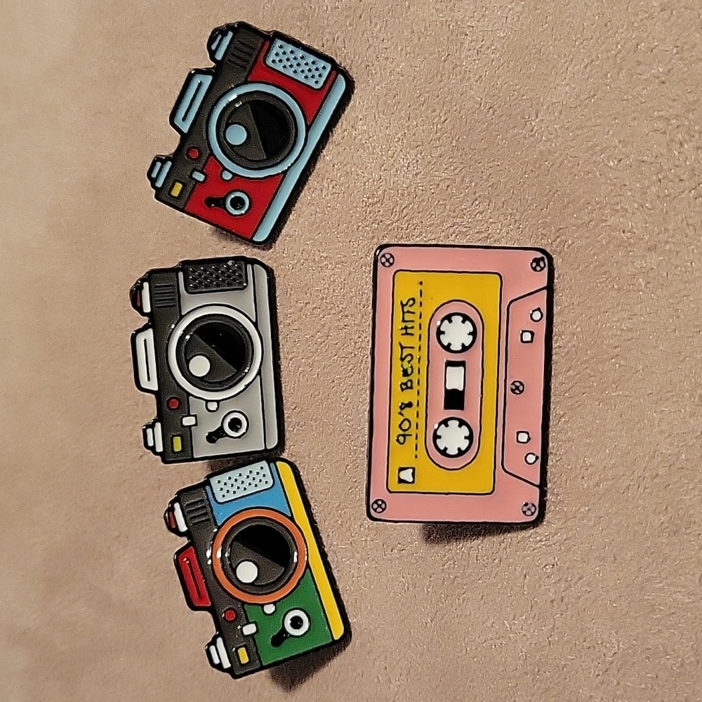 4 pieces tape and camera  📷 design brooch pins metal